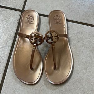 Tory Burch rose, gold jelly, flip-flops, size 7